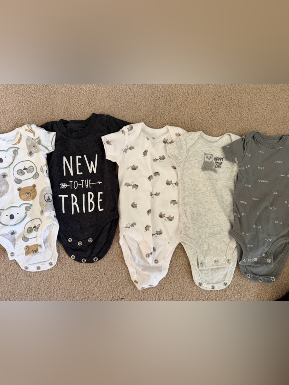 Baby One-Piece Bodysuit Trio - Charcoal, White, Heather Gray